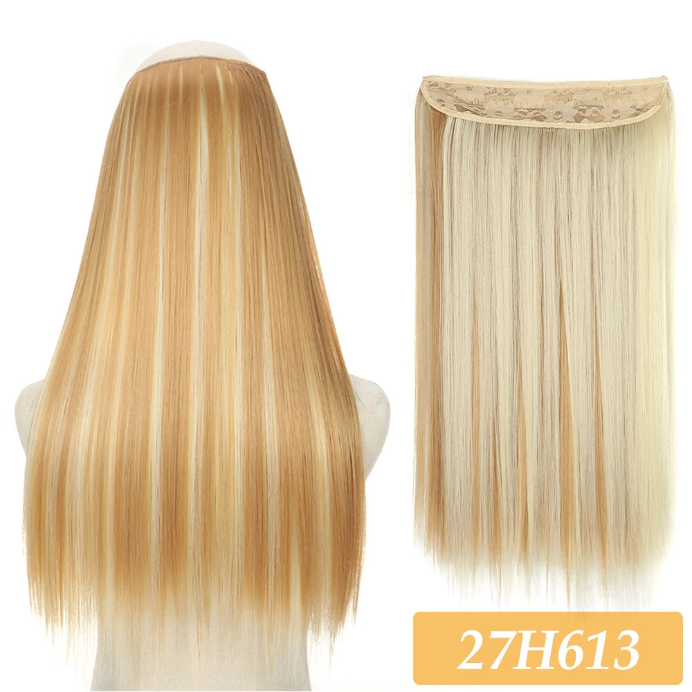 16" 22" Hair Extensions No Clip in Color Mixing Blonde Black Gray Synthetic Natural False Artificial Hair Piece For Women
