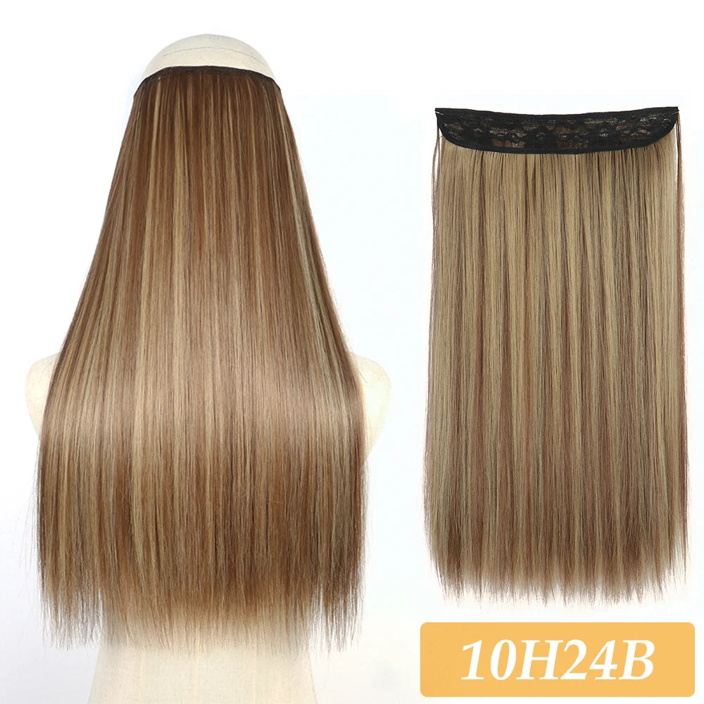 16" 22" Hair Extensions No Clip in Color Mixing Blonde Black Gray Synthetic Natural False Artificial Hair Piece For Women