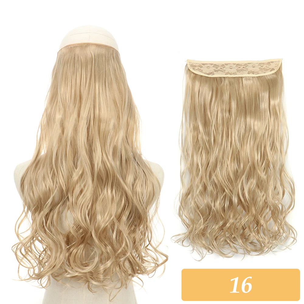 16" 22" Hair Extensions No Clip in Color Mixing Blonde Black Gray Synthetic Natural False Artificial Hair Piece For Women