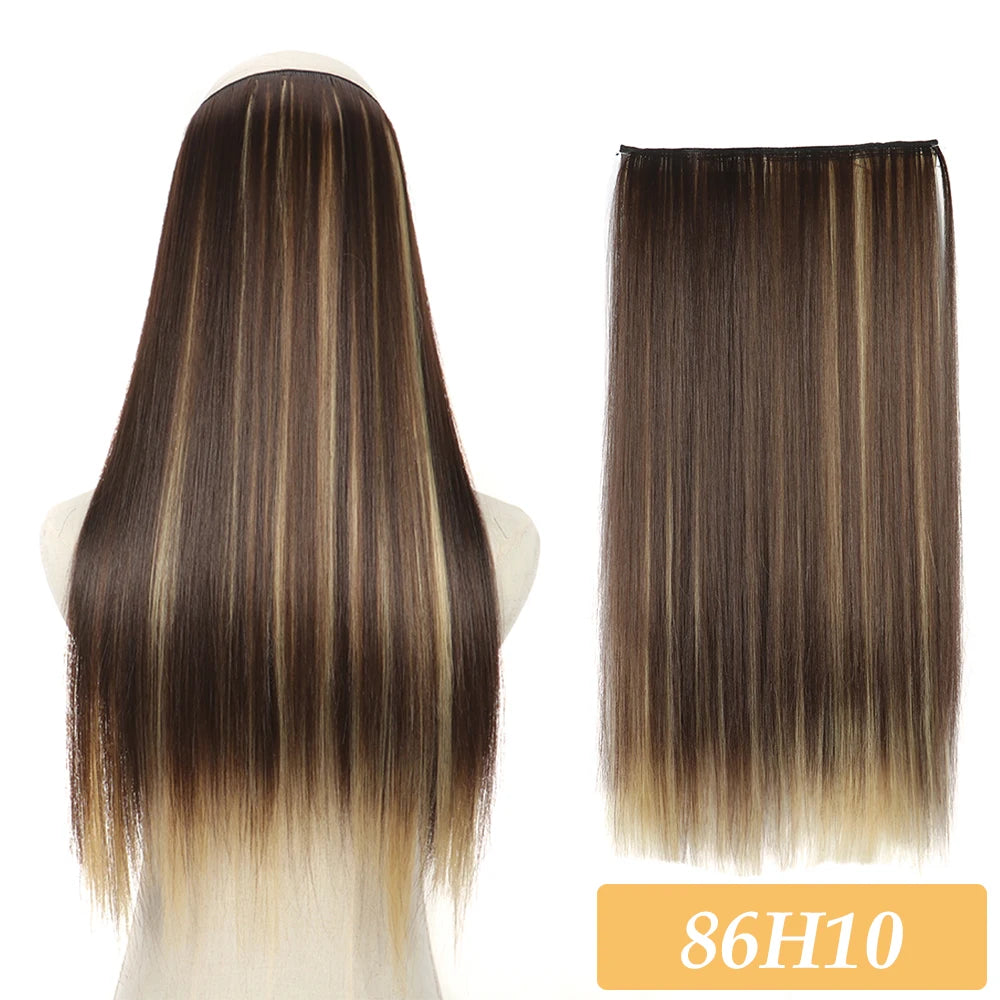 16" 22" Hair Extensions No Clip in Color Mixing Blonde Black Gray Synthetic Natural False Artificial Hair Piece For Women