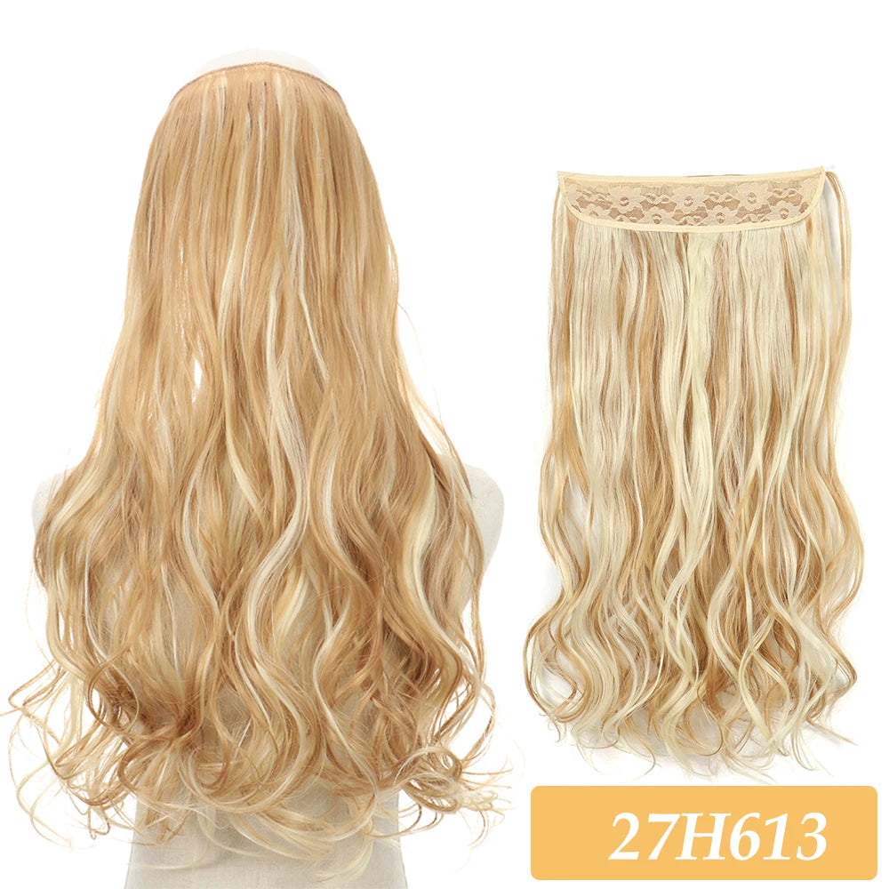 16" 22" Hair Extensions No Clip in Color Mixing Blonde Black Gray Synthetic Natural False Artificial Hair Piece For Women