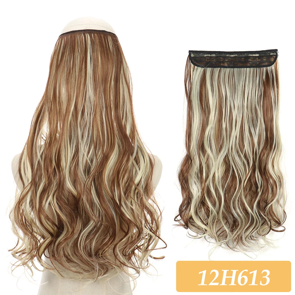16" 22" Hair Extensions No Clip in Color Mixing Blonde Black Gray Synthetic Natural False Artificial Hair Piece For Women