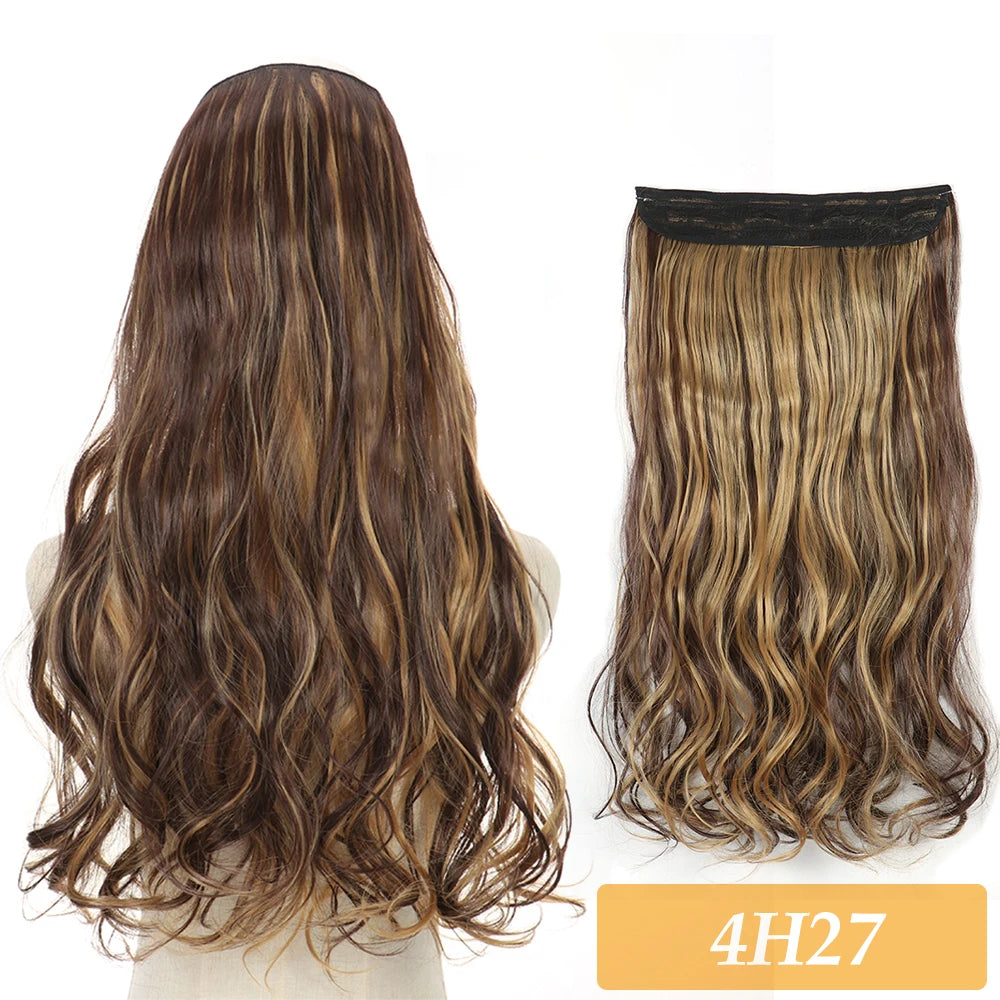 16" 22" Hair Extensions No Clip in Color Mixing Blonde Black Gray Synthetic Natural False Artificial Hair Piece For Women