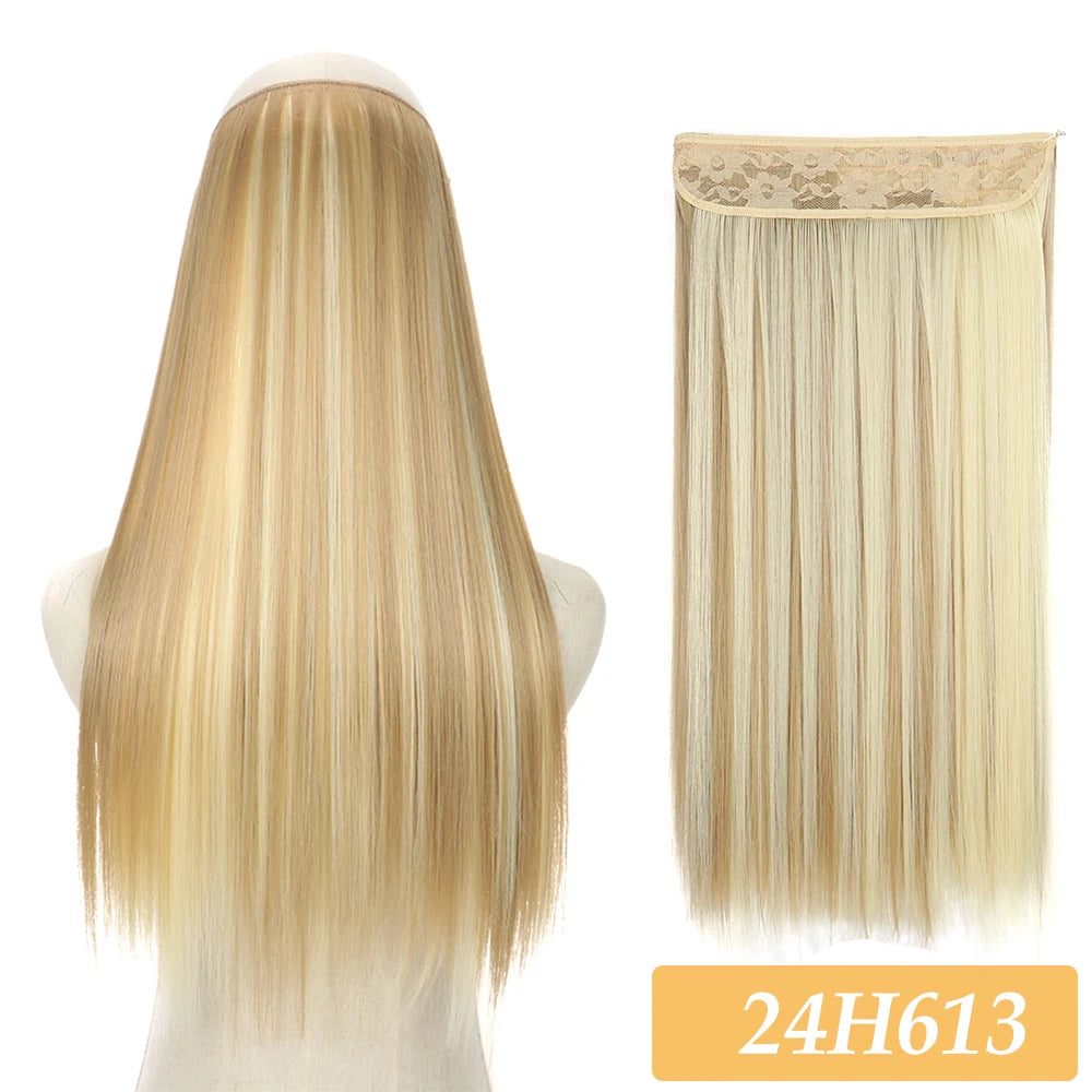 16" 22" Hair Extensions No Clip in Color Mixing Blonde Black Gray Synthetic Natural False Artificial Hair Piece For Women