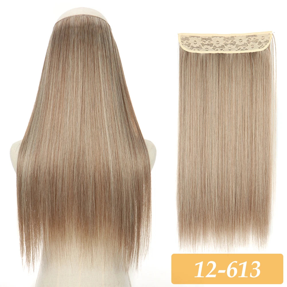 16" 22" Hair Extensions No Clip in Color Mixing Blonde Black Gray Synthetic Natural False Artificial Hair Piece For Women
