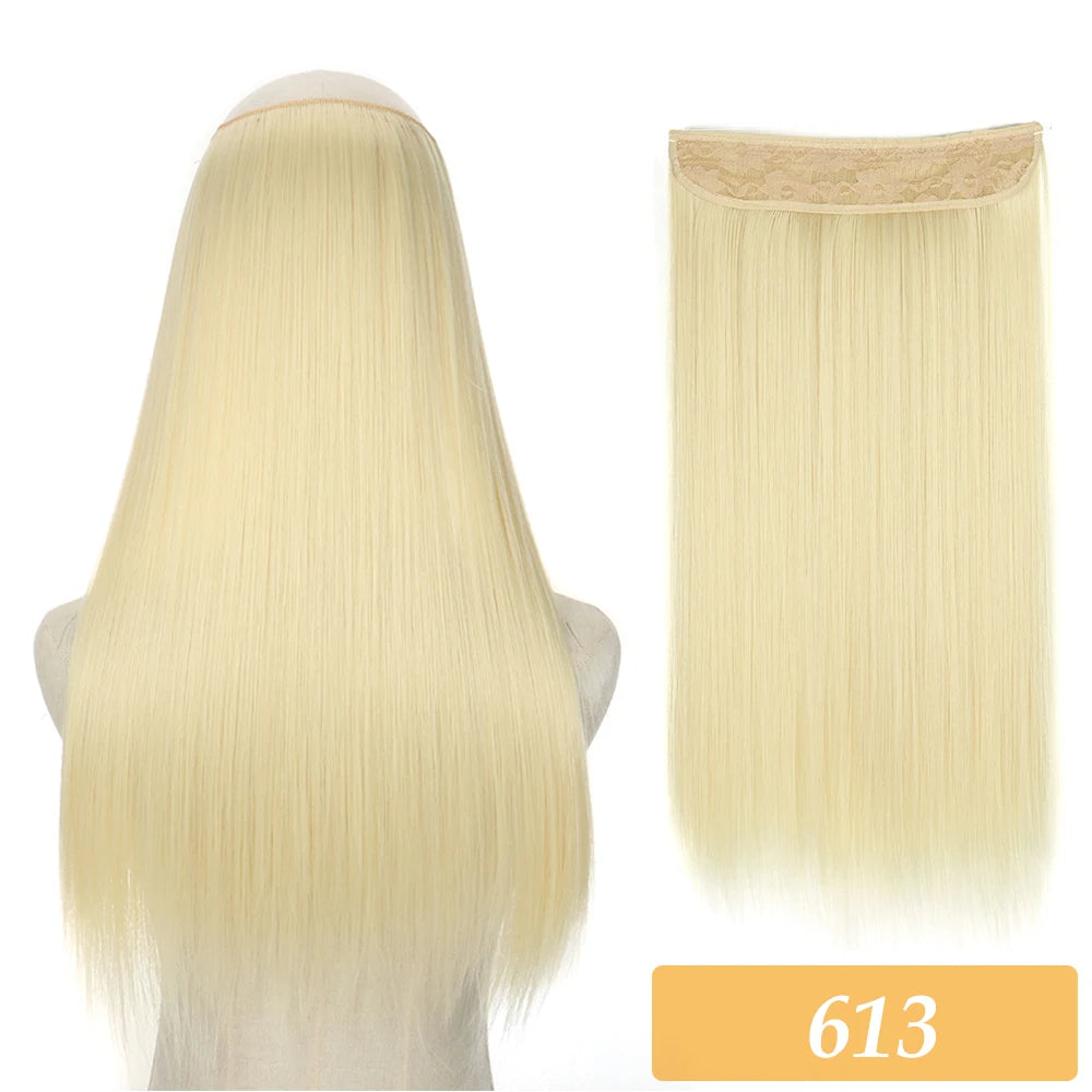 16" 22" Hair Extensions No Clip in Color Mixing Blonde Black Gray Synthetic Natural False Artificial Hair Piece For Women