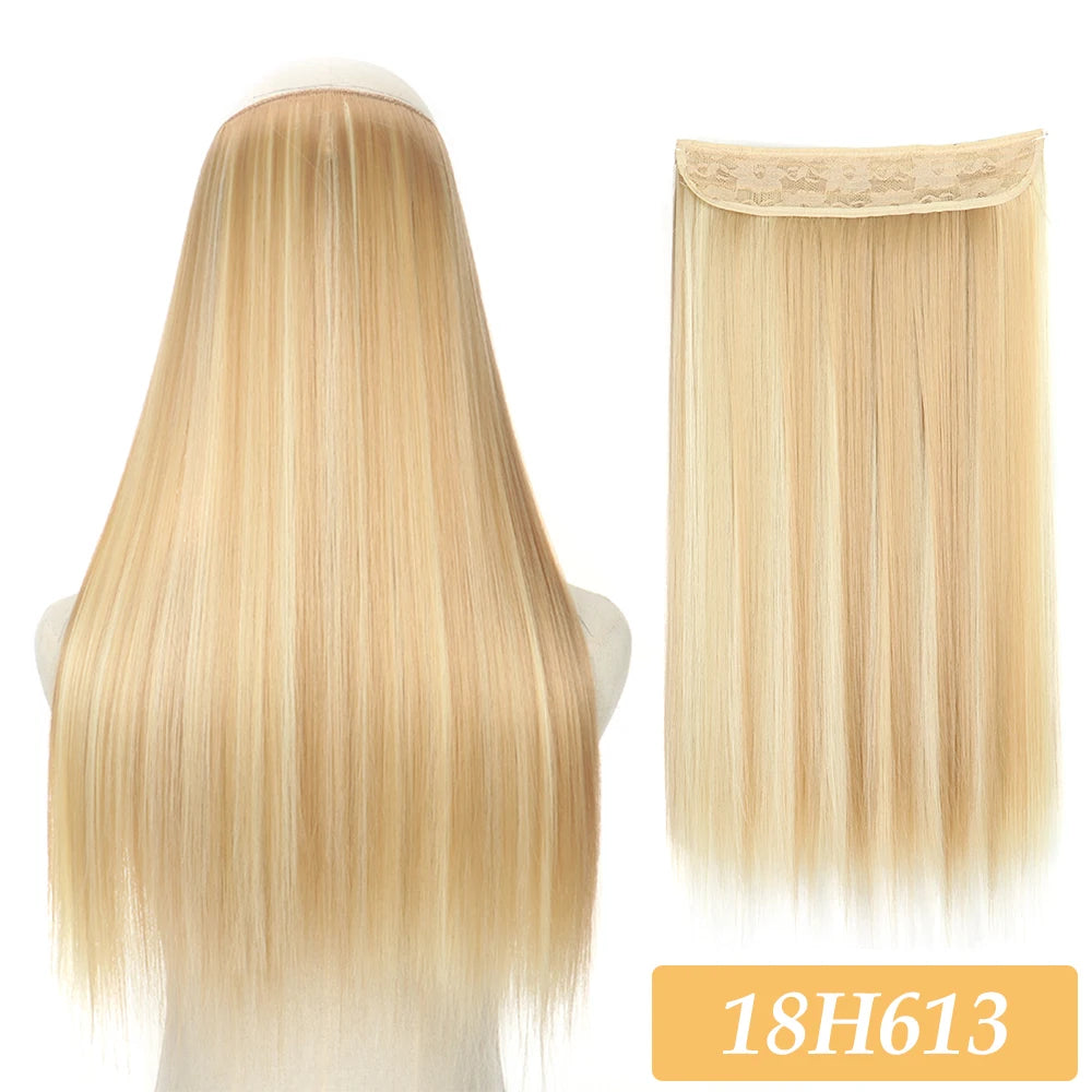 16" 22" Hair Extensions No Clip in Color Mixing Blonde Black Gray Synthetic Natural False Artificial Hair Piece For Women