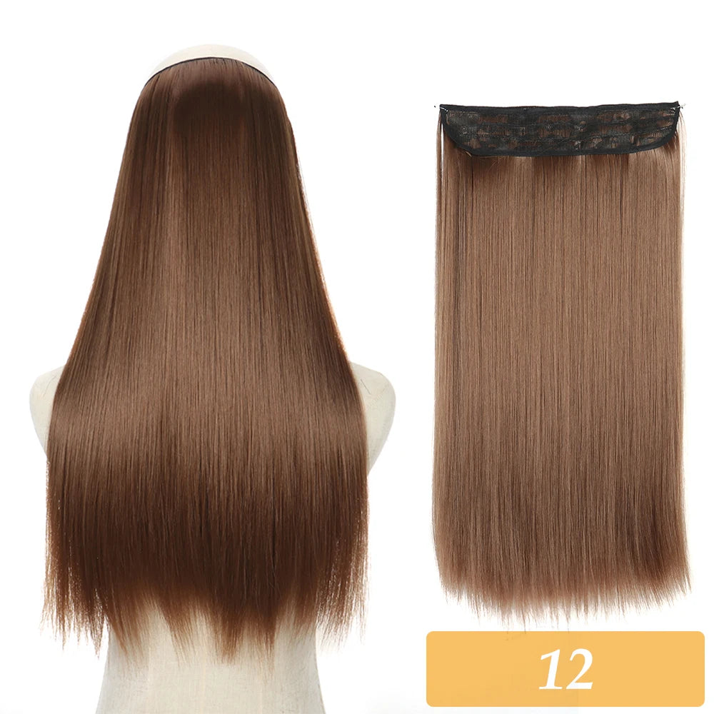 16" 22" Hair Extensions No Clip in Color Mixing Blonde Black Gray Synthetic Natural False Artificial Hair Piece For Women
