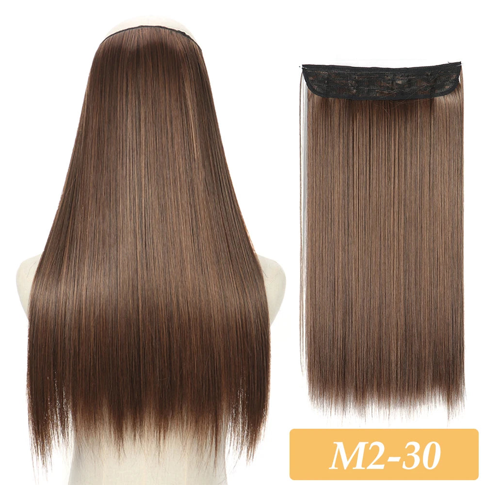 16" 22" Hair Extensions No Clip in Color Mixing Blonde Black Gray Synthetic Natural False Artificial Hair Piece For Women