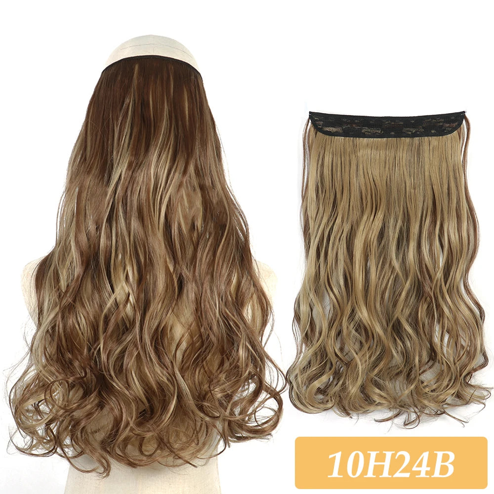 16" 22" Hair Extensions No Clip in Color Mixing Blonde Black Gray Synthetic Natural False Artificial Hair Piece For Women