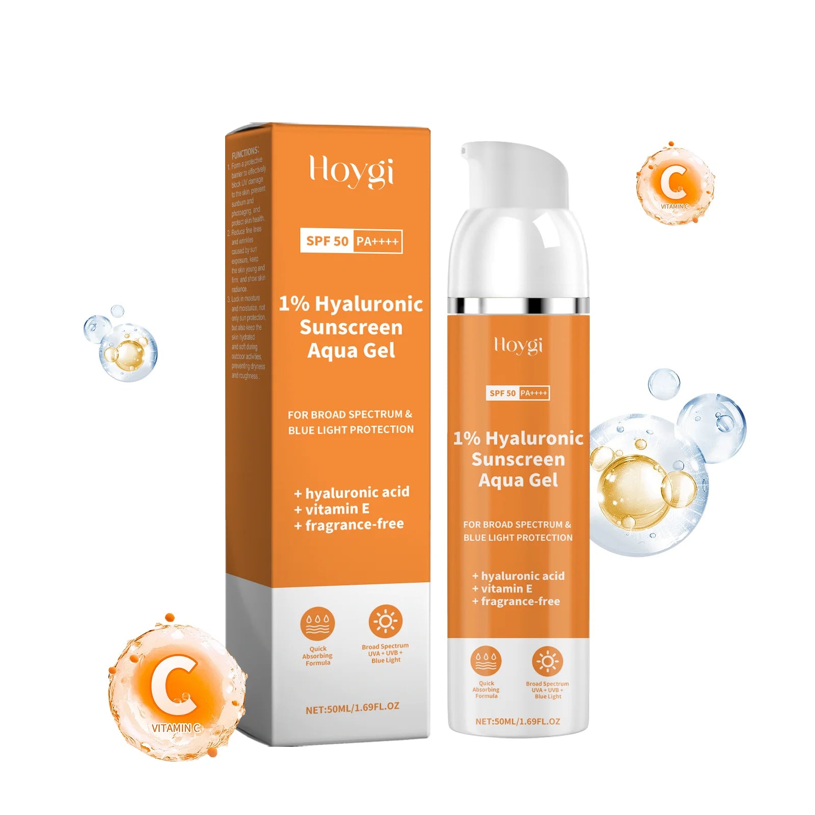 Hyaluronic Acid SPF 50+UV Protection, Antioxidant Sunscreen Isolation Cream, Lightweight, Korean, Suitable for All Skin Types