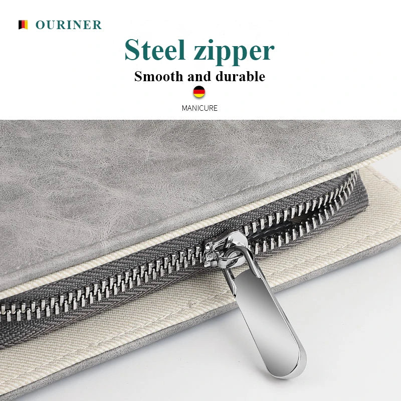 RUVIAA BEAUTY Morandi Grey Manicure Set | Top-Grade Full Grain Cow Leather Kit & Premium Nail Clippers