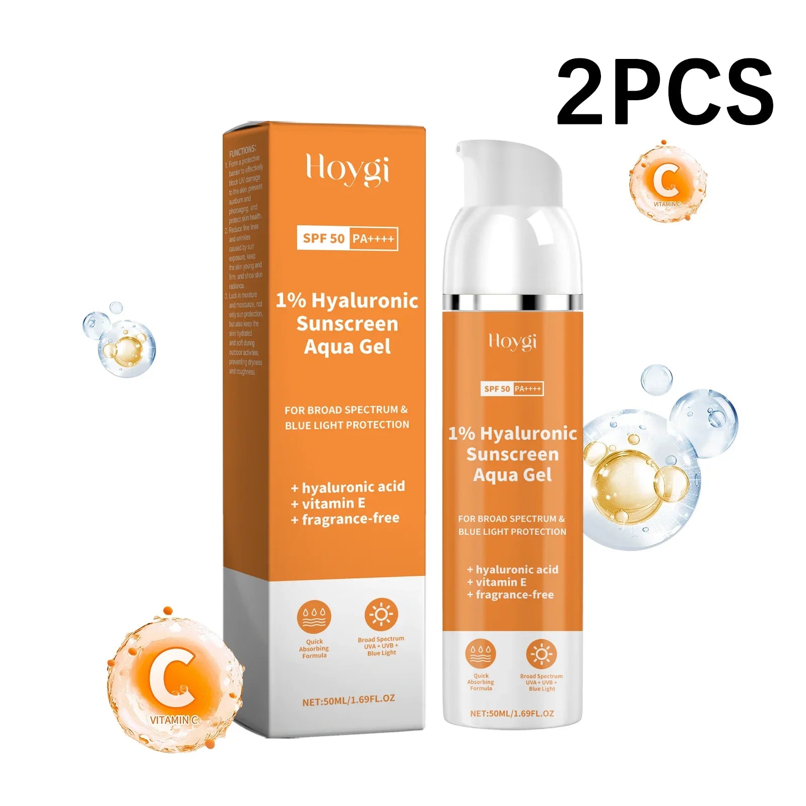 Hyaluronic Acid SPF 50+UV Protection, Antioxidant Sunscreen Isolation Cream, Lightweight, Korean, Suitable for All Skin Types