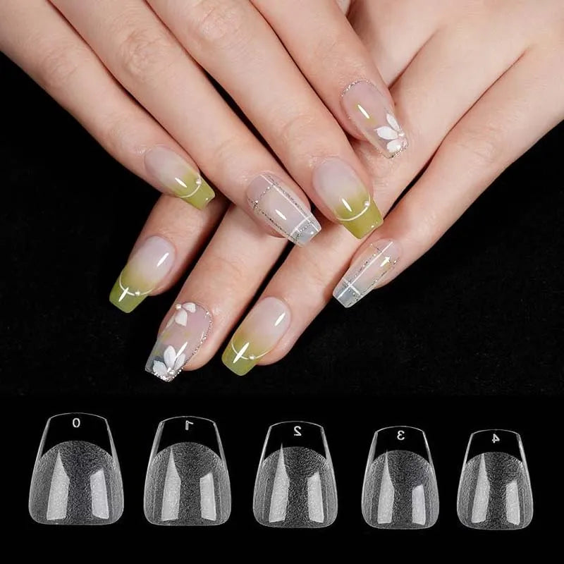 Ruviaa Beauty 120PCS Short Almond Oval Press-On Nails – Full Cover French Ballerina Fake Nail Tips