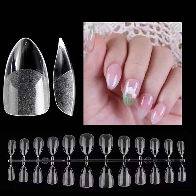 Ruviaa Beauty 120PCS Short Almond Oval Press-On Nails – Full Cover French Ballerina Fake Nail Tips