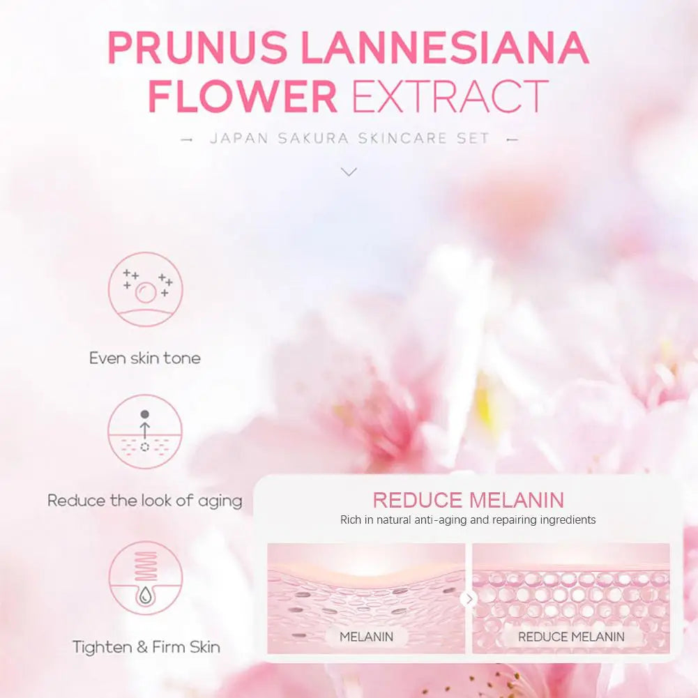 Sakura skin care sets with cleanser, serum, eye cream, facial cream, sunscreen beauty products for women, travel skin care kit