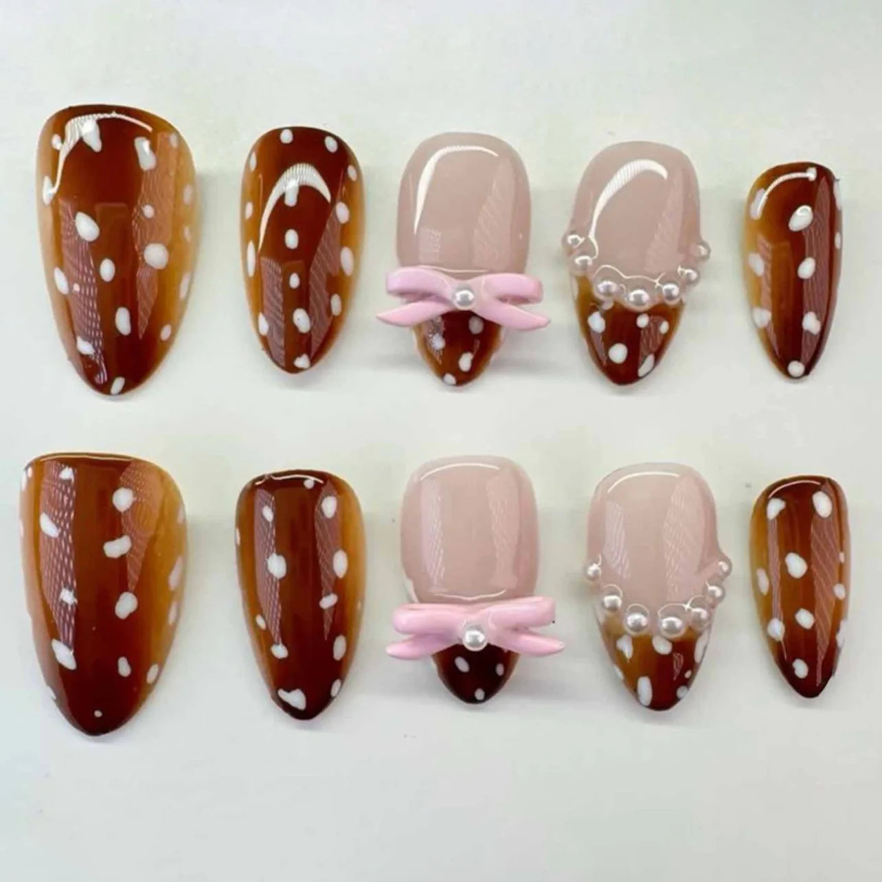 RUVIAA BEAUTY 24Pcs Pink French Press-On Nails – 3D Bowknot Short Square False Nails