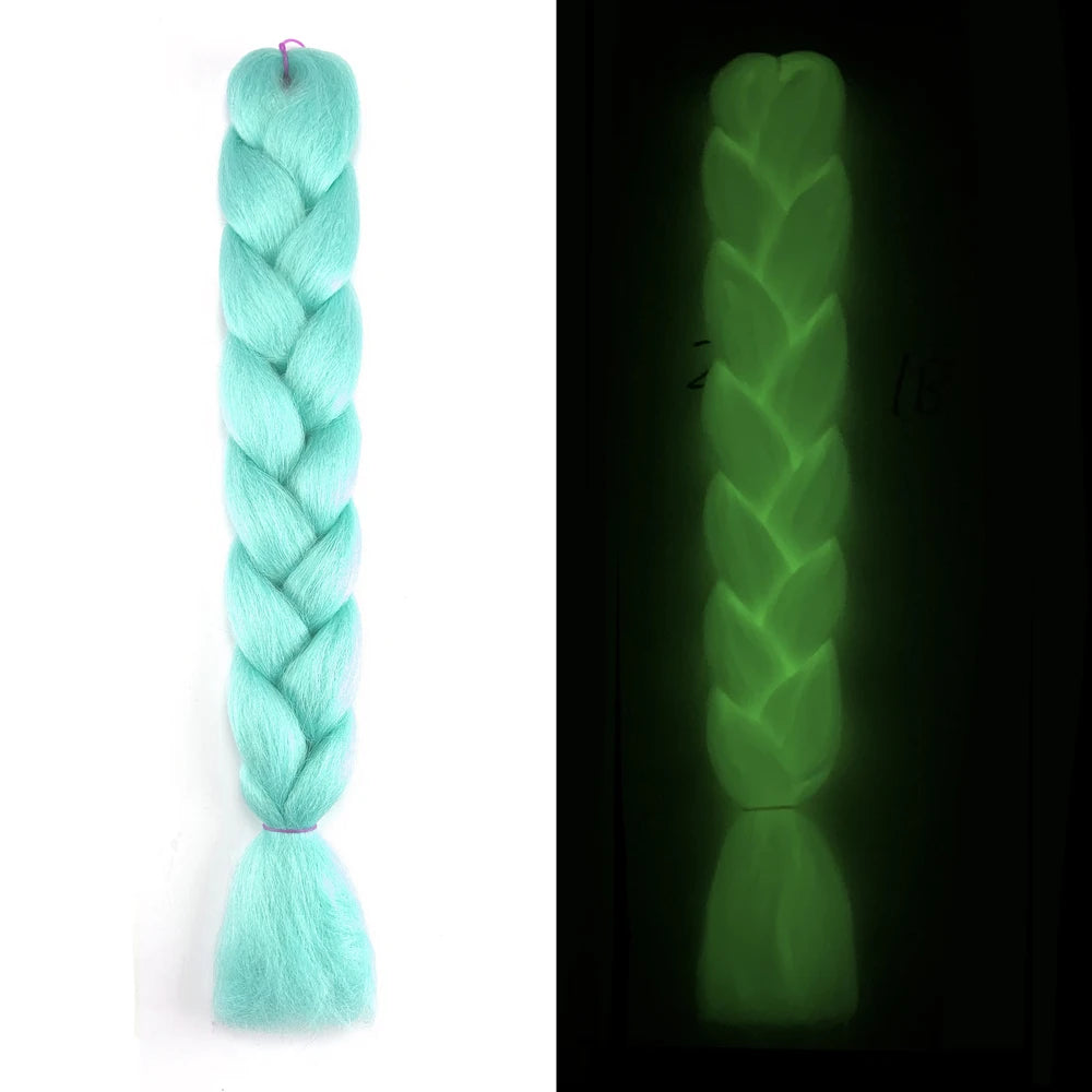 Neon Glowing Hair 24 Inch Ombre Braiding Hair Extensions Jumbo Braid Dark Luminous Braided Pink Green