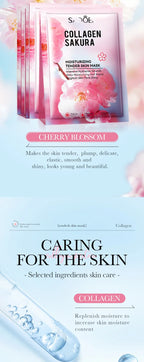 RUVIAA BEAUTY 5pcs Sakura Face Masks – Moisturizing, Brightening & Hydrating Collagen Sheet Mask