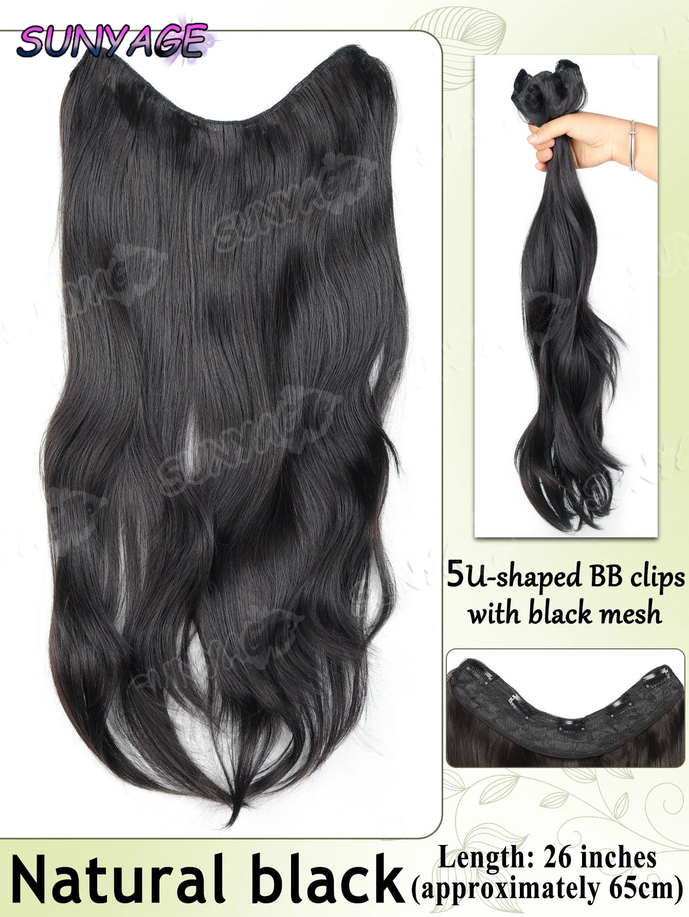 Synthetic Long Wavy Curly 20" Synthetic Hair Extensions 5 Clips Heat Resistant V-shaped Hair Piece Natural Hairstyle For Women