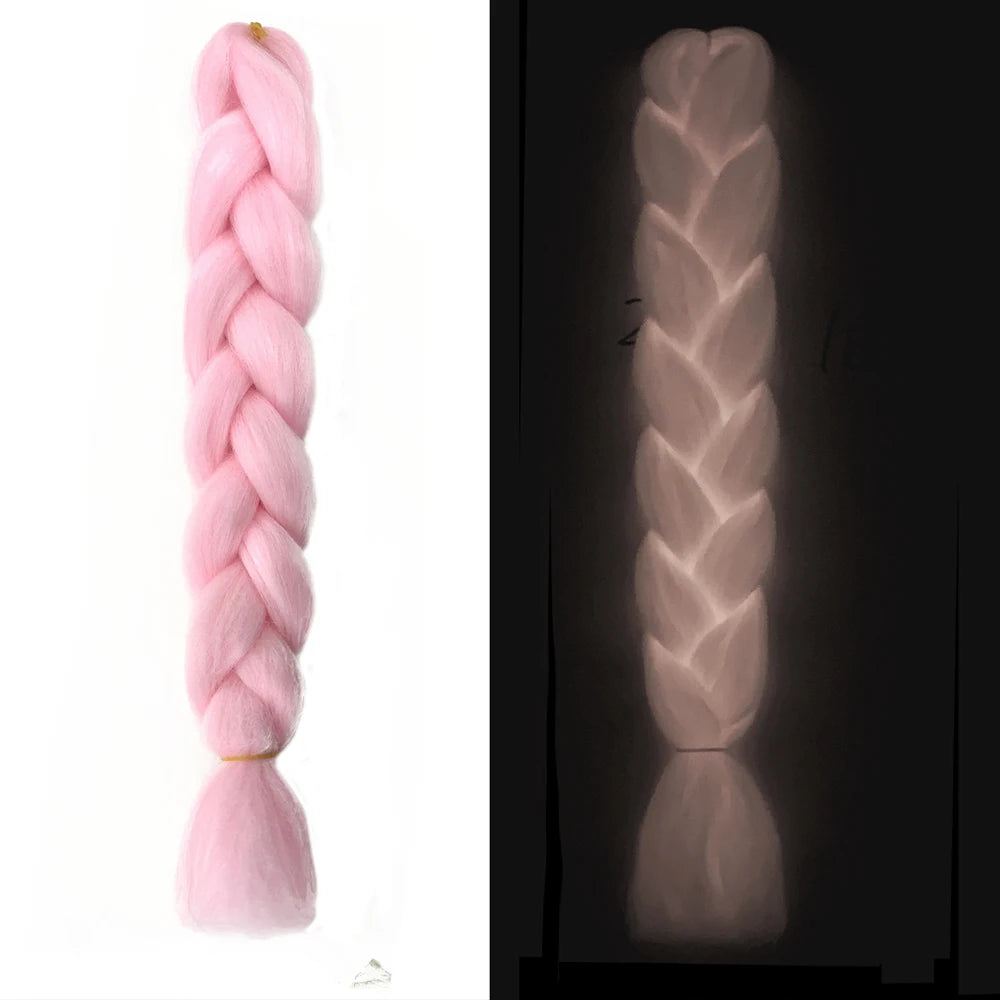 Neon Glowing Hair 24 Inch Ombre Braiding Hair Extensions Jumbo Braid Dark Luminous Braided Pink Green