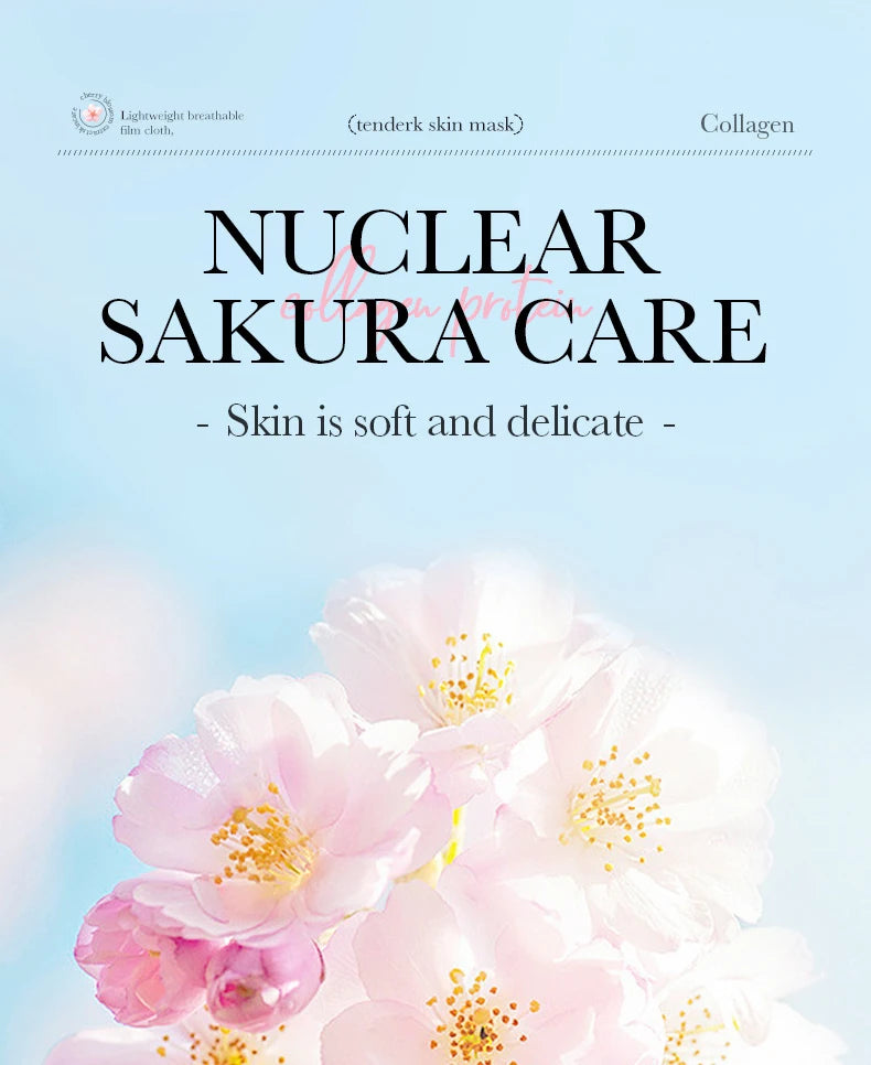 RUVIAA BEAUTY 5pcs Sakura Face Masks – Moisturizing, Brightening & Hydrating Collagen Sheet Mask