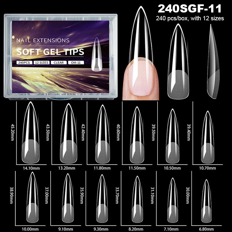 RUVIAA BEAUTY Luxury Soft Gel False Nail Tips – Semi-Matte Almond French Coffin Full Cover Extensions