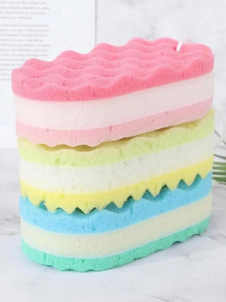 RUVIAA BEAUTY Three-Layer Bath Sponge | Premium Body Scrub & Massage Brush with Hanging Rope for Kids & Adults