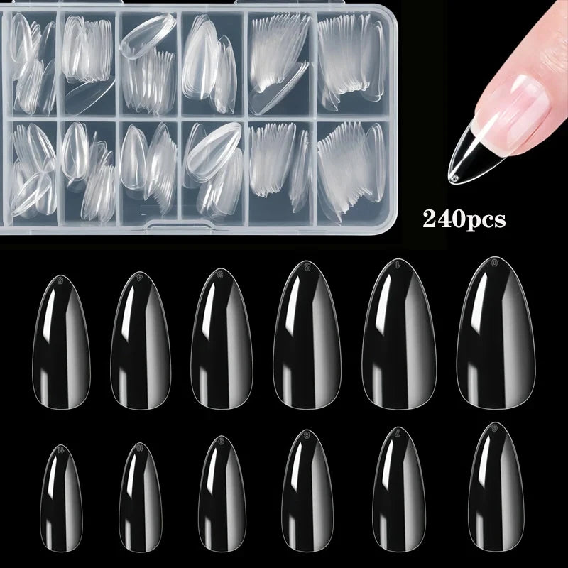 RUVIAA BEAUTY 240PCS Almond False Nail Tips Clear Matte 12 Sizes