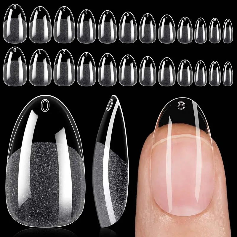 Ruviaa Beauty 120PCS Short Almond Oval Press-On Nails – Full Cover French Ballerina Fake Nail Tips