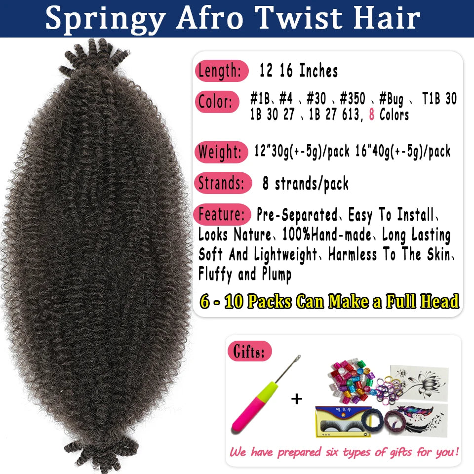 1-8 Packs Afro Twist Hair#4 30 350 12 16 inch Springy Marley Twist Braiding Hair Pre-Separated Kinkys Bulk Hair for Locs Crochet