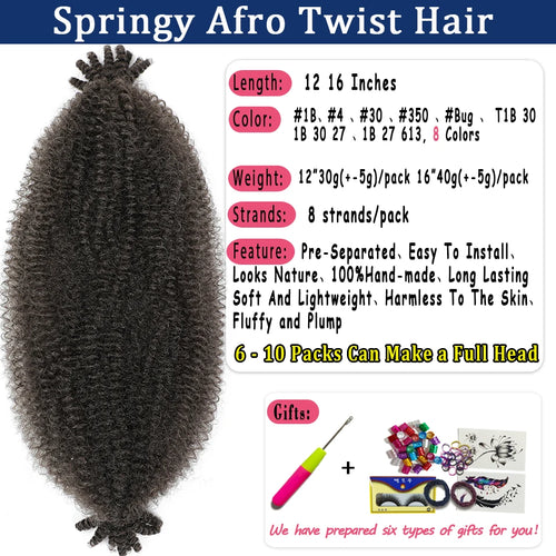 1-8 Packs Afro Twist Hair#4 30 350 12 16 inch Springy Marley Twist Braiding Hair Pre-Separated Kinkys Bulk Hair for Locs Crochet