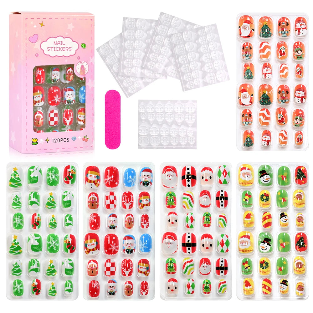 RUVIAA BEAUTY 120Pcs Kids Cartoon Press-On Nails – Kawaii Acrylic Full Cover Short False Nails with Jelly Glue