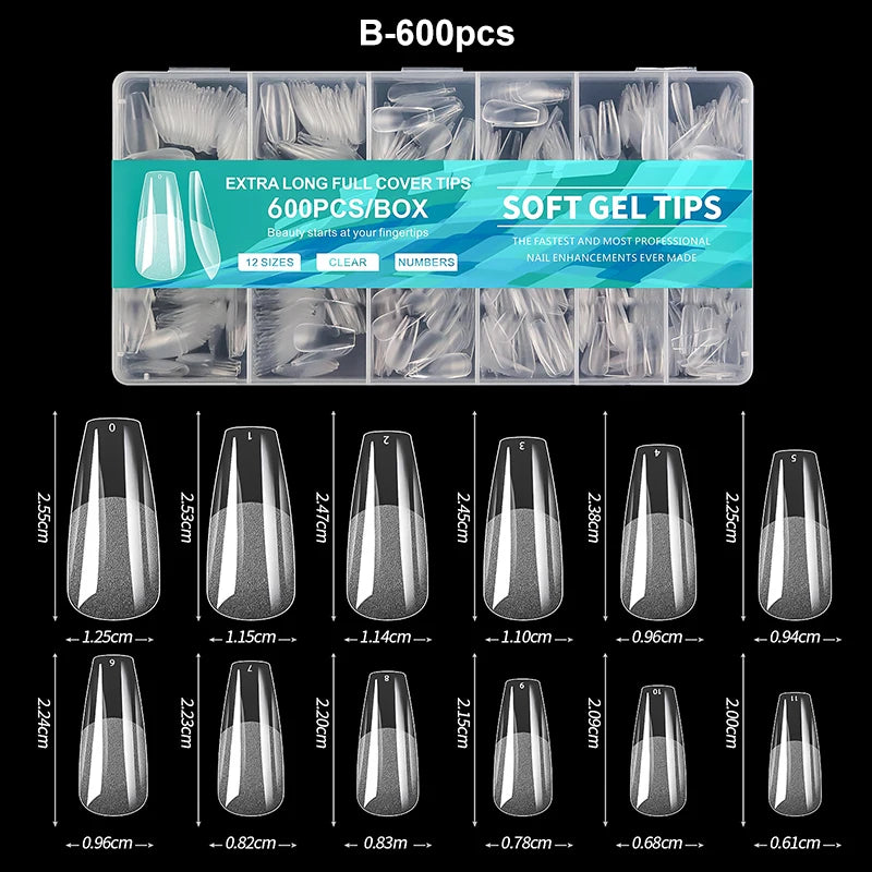 RUVIAA BEAUTY Luxury Soft Gel False Nail Tips – Semi-Matte Almond French Coffin Full Cover Extensions