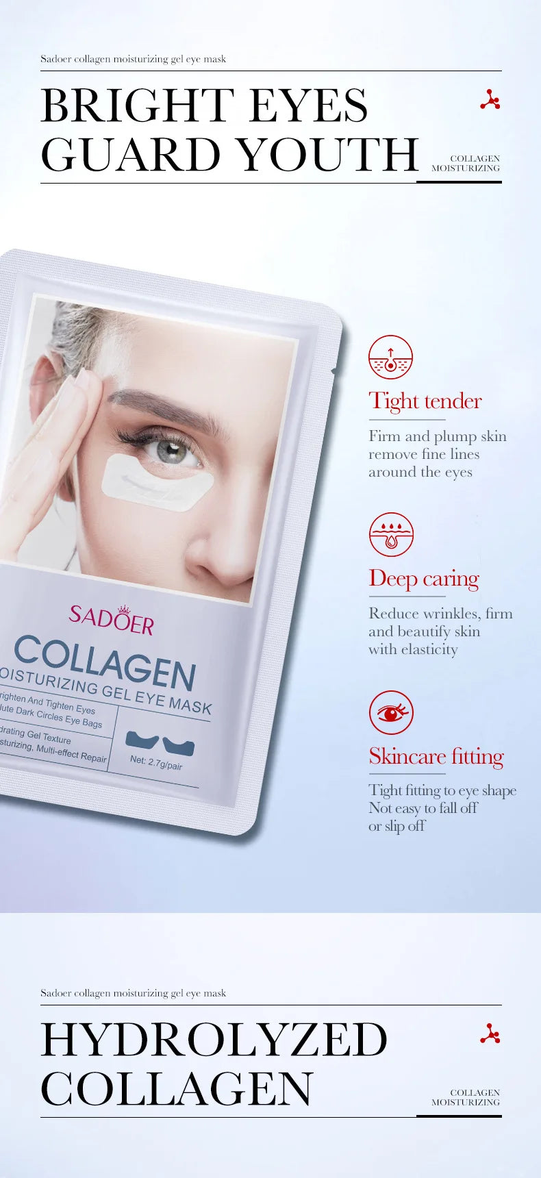 RUVIAA BEAUTY 10pcs Hyaluronic Acid Collagen Face Masks – Forehead, Eyes & Cheek Patches for Hydrating & Firming