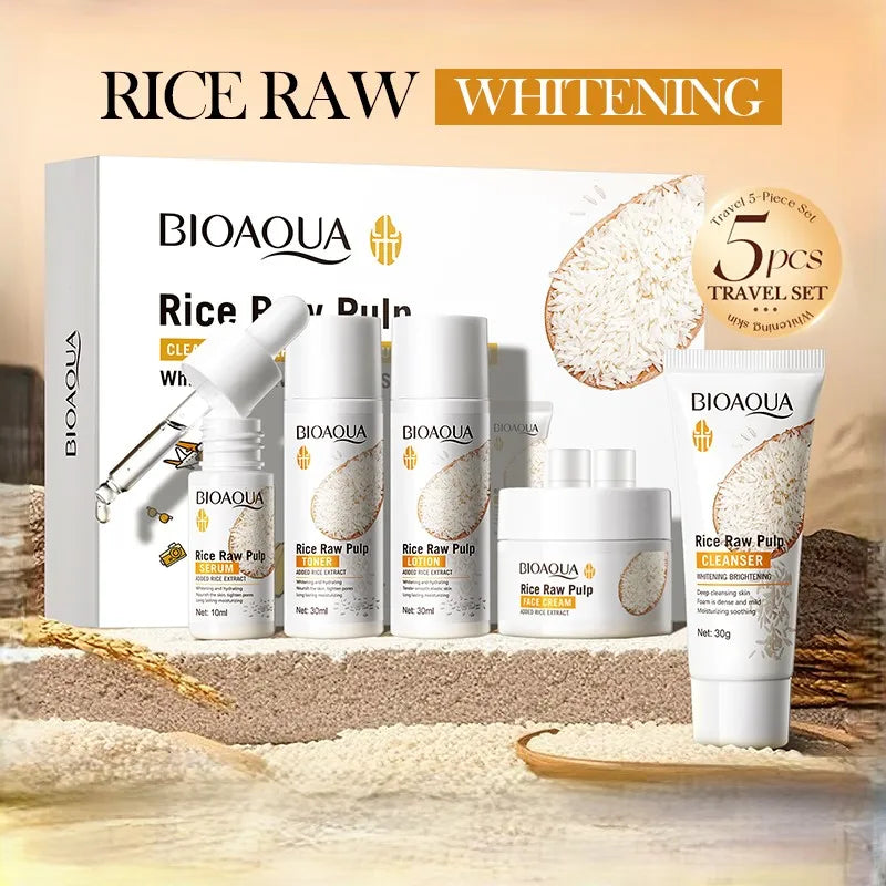 Rice Puree Skin Care Set & Soap Whitening Brighten Hydrating Moisturize  facial cleanser+toner+essence+lotion+cream skincare