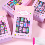 RUVIAA BEAUTY 120Pcs Kids Cartoon Press-On Nails – Kawaii Acrylic Full Cover Short False Nails with Jelly Glue