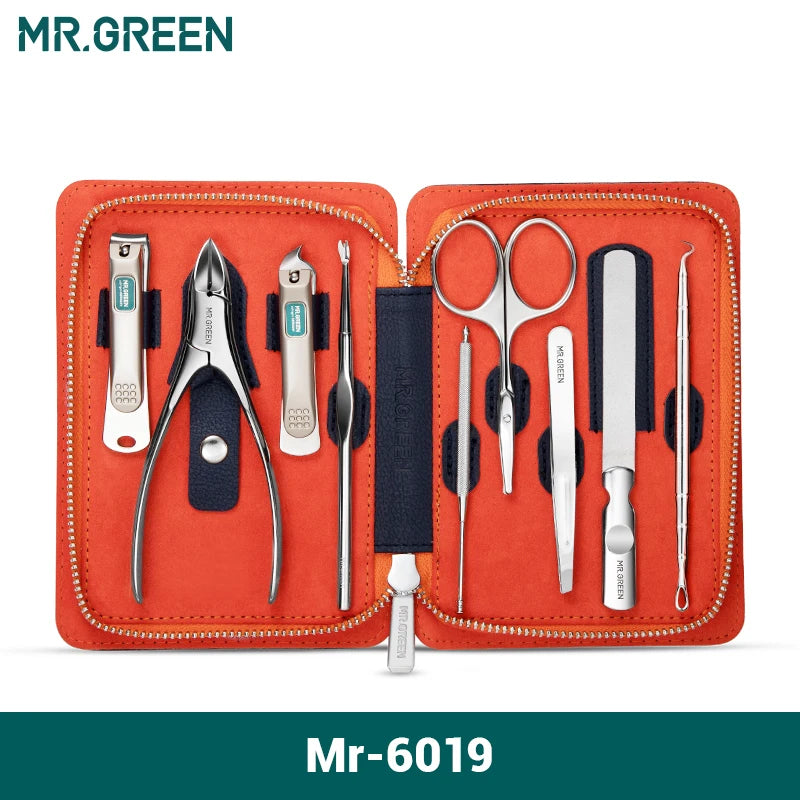 RUVIAA BEAUTY MR.GREEN 9-in-1 Professional Manicure Set | Premium Stainless Steel Kit with Leather Case