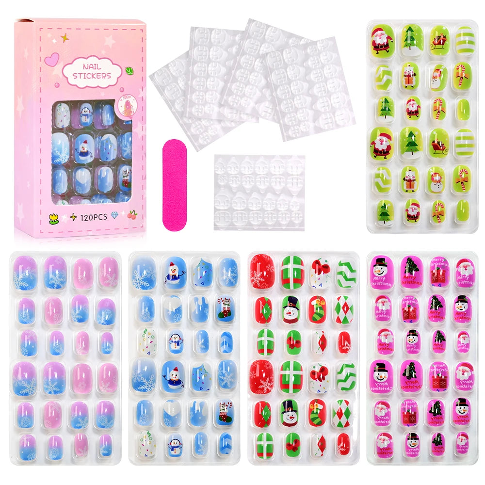 RUVIAA BEAUTY 120Pcs Kids Cartoon Press-On Nails – Kawaii Acrylic Full Cover Short False Nails with Jelly Glue