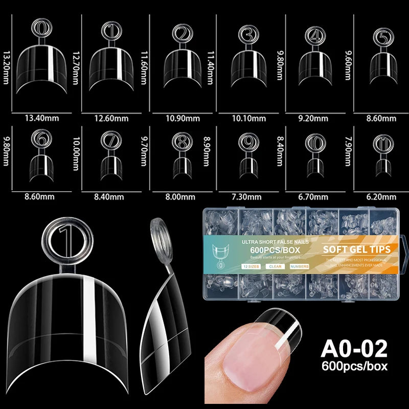 RUVIAA BEAUTY Luxury Soft Gel False Nail Tips – Semi-Matte Almond French Coffin Full Cover Extensions