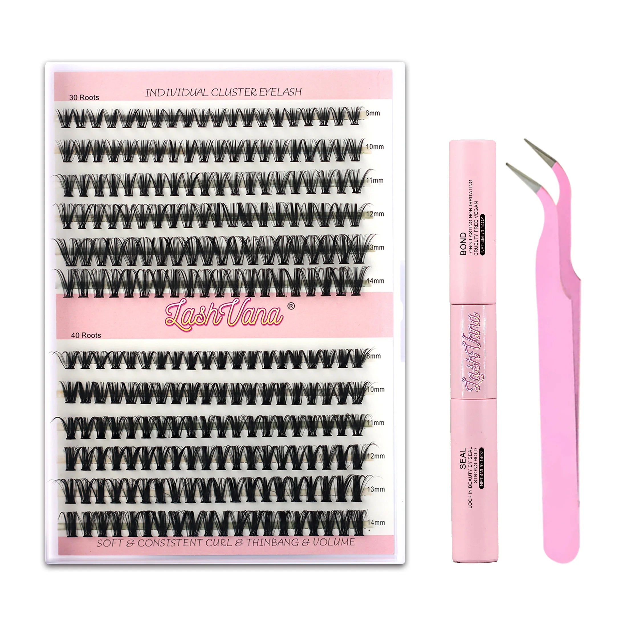 30D40D Individual Lashes Kit Natural Long DIY Cluster Eyelashes with Lash Bond and Seal Extension Kit Makeup Tools Faux Cils