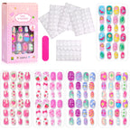 RUVIAA BEAUTY 120Pcs Kids Cartoon Press-On Nails – Kawaii Acrylic Full Cover Short False Nails with Jelly Glue
