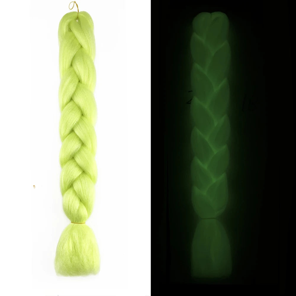 Neon Glowing Hair 24 Inch Ombre Braiding Hair Extensions Jumbo Braid Dark Luminous Braided Pink Green