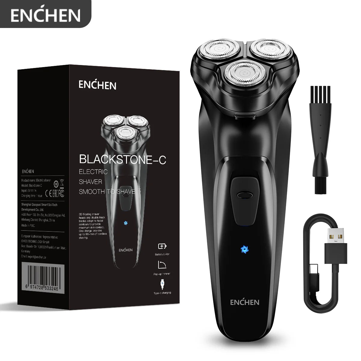 RUVIAA BEAUTY ENCHEN Blackstone-C | 3D Rotary Shaver & Pop-up Trimmer