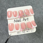 RUVIAA BEAUTY 10pcs Pink Duckbill Press-On Nails – Handmade White French with Rhinestones