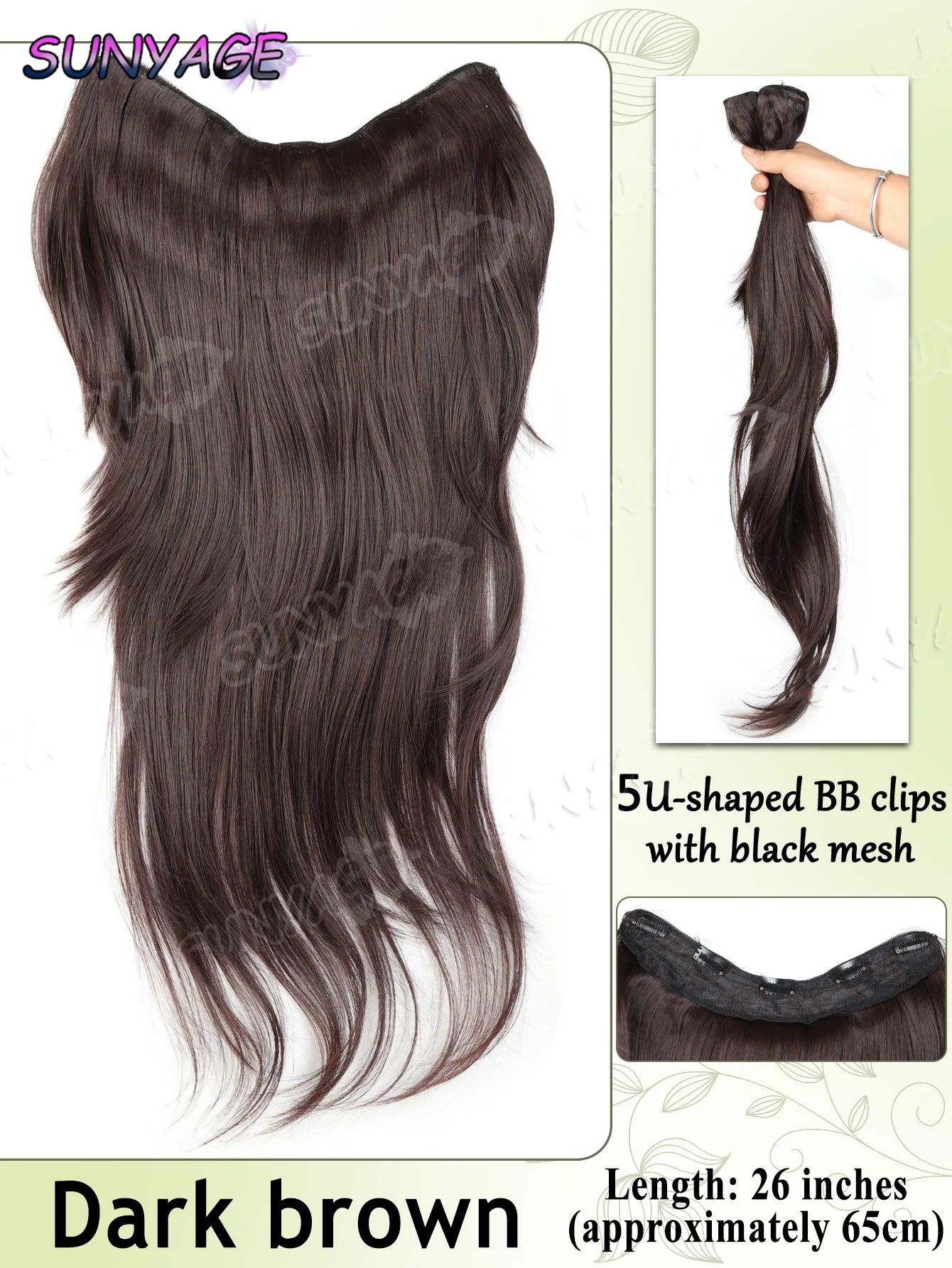 Synthetic Long Wavy Curly 20" Synthetic Hair Extensions 5 Clips Heat Resistant V-shaped Hair Piece Natural Hairstyle For Women