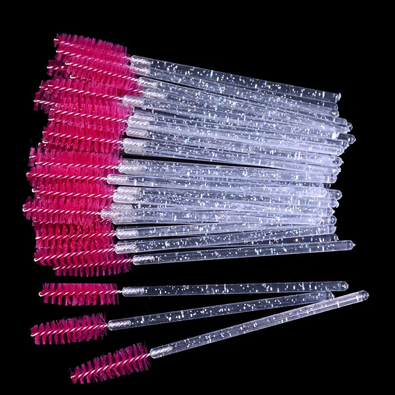 CNKESS 50Pcs/Bottle Disposable Eyelash Extension Mascara Wand Glitter Micro Lash Brushes Spoolie With Container Case Wholesale