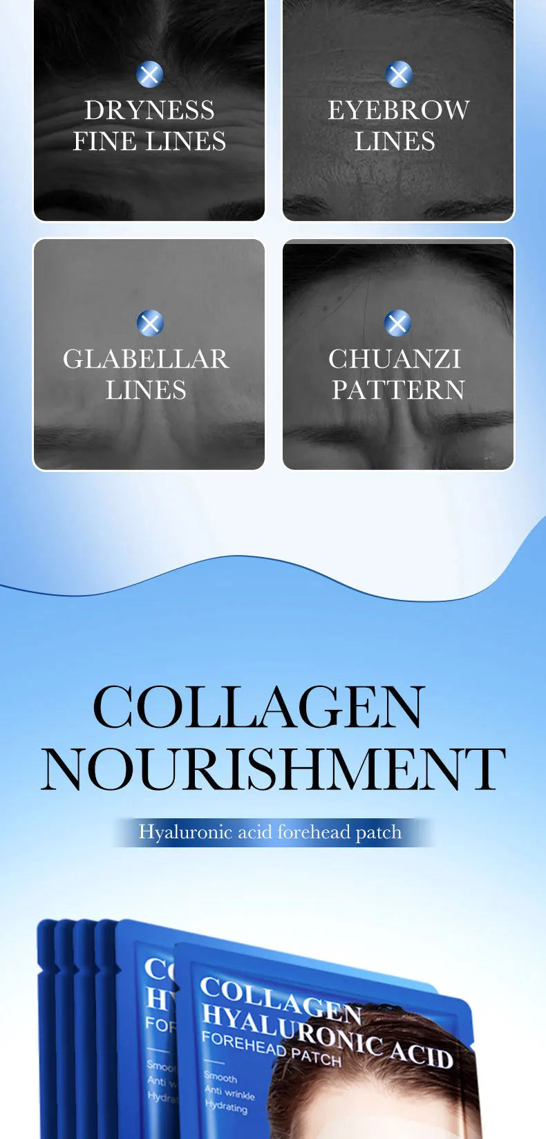 RUVIAA BEAUTY 10pcs Hyaluronic Acid Collagen Face Masks – Forehead, Eyes & Cheek Patches for Hydrating & Firming