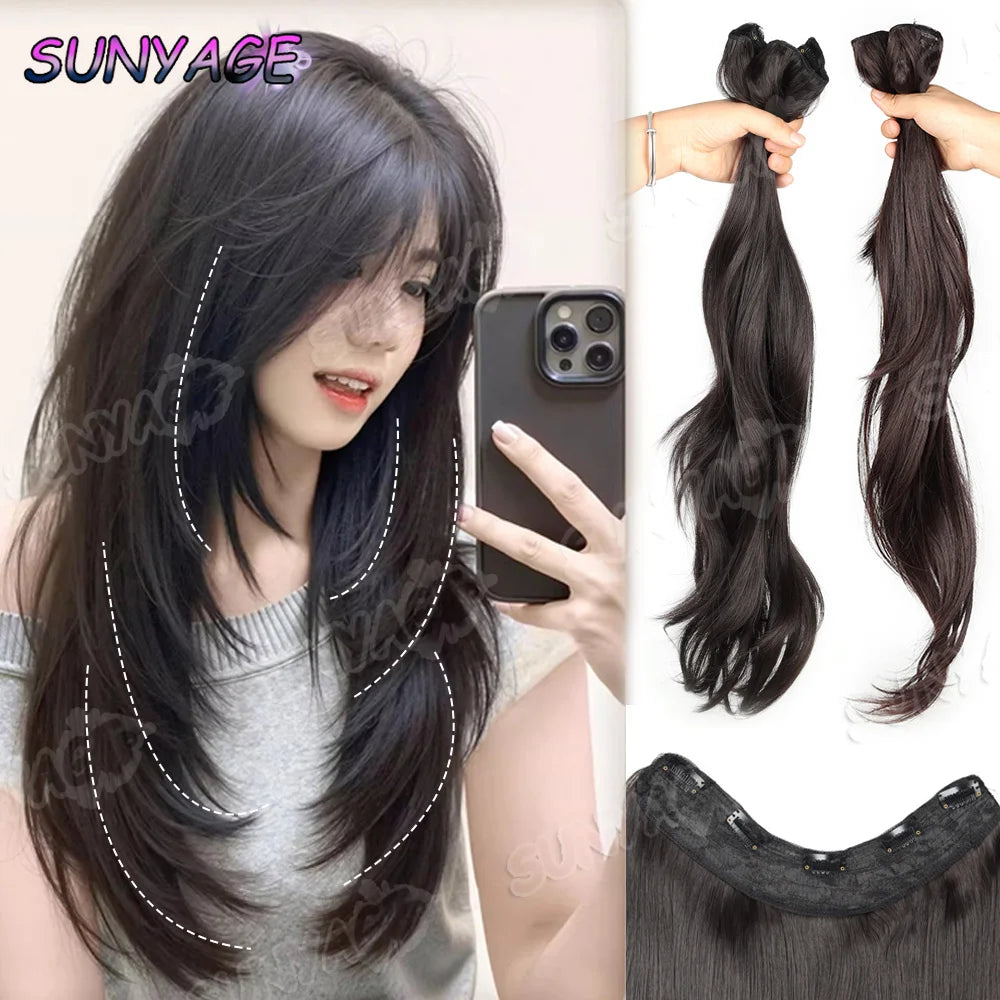 Synthetic Long Wavy Curly 20" Synthetic Hair Extensions 5 Clips Heat Resistant V-shaped Hair Piece Natural Hairstyle For Women