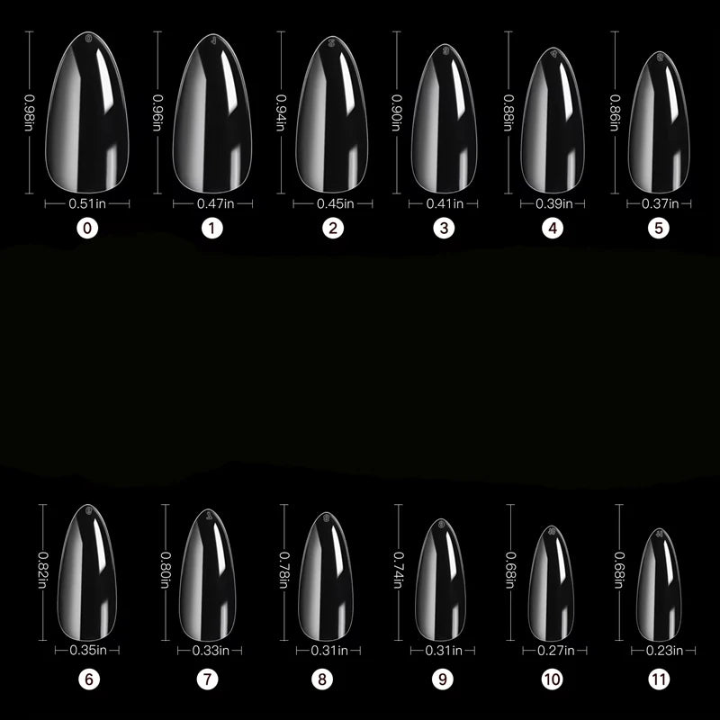RUVIAA BEAUTY 240PCS Almond False Nail Tips Clear Matte 12 Sizes